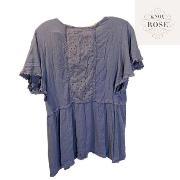 Knox Rose Women's V neck Flutter Short Sleeve Pintuck Blouse - Picture 2 of 7